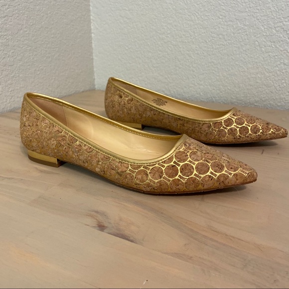 C Wonder Printed Gold Cork Pointy Flats 8.5 - Picture 1 of 8
